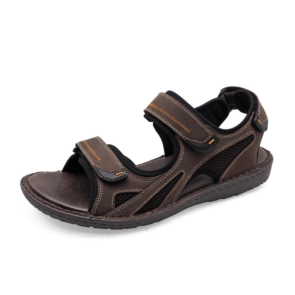 TAYWIN(แท้) รองเท้าแตะลำรองแบบรัดส้น ผู้ชาย รุ่น SKA-19 หนังนูบักออยล์สีน้ำตาล-ตาข่ายตาลแก่