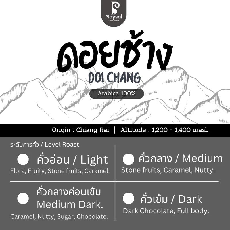 เมล็ดกาแฟดอยช้าง (Doi Chang) เชียงราย อราบิก้า100%