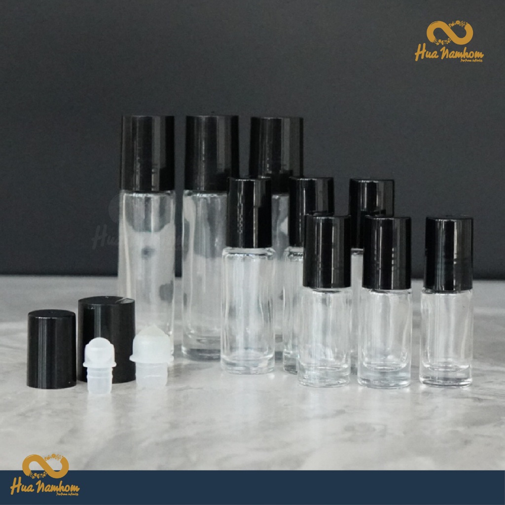 ขวดลูกกลิ้งฝาสีดำ พร้อมหัวบอลพลาสติก ปริมาณ 2ml-8ml ยกแพ็ค X12 ชิ้น