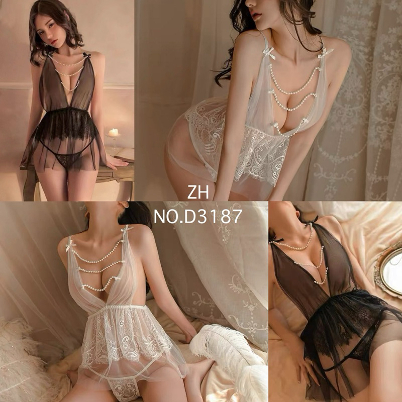 ZH.D3187ชุดนอนซีทรูสุดเซ็กซี่ ชุดนอนไม่ได้นอน ชุดก่อนนอน กระโปรง+กางเกงใน(งาน2ชิ้น)