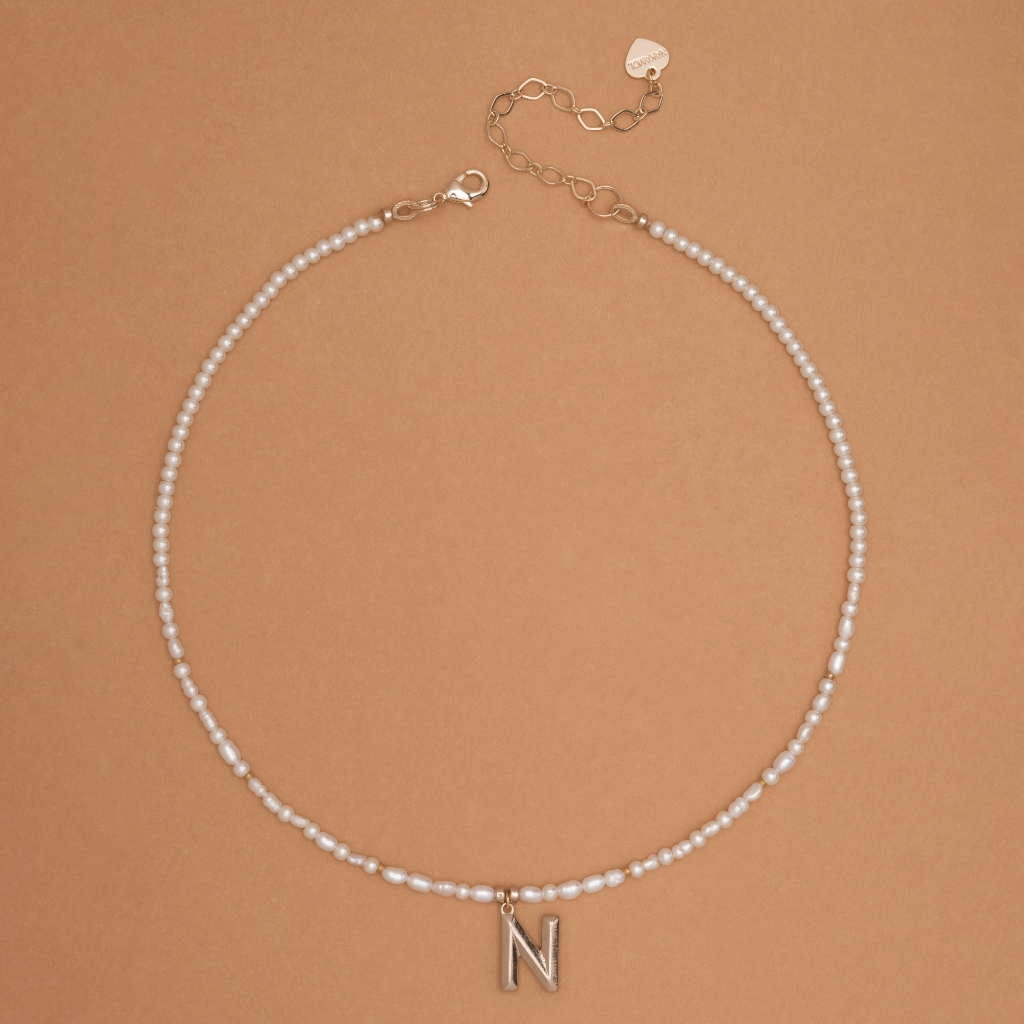 N  PAVÈ WHITE PEARL CHAIN NECKLACE