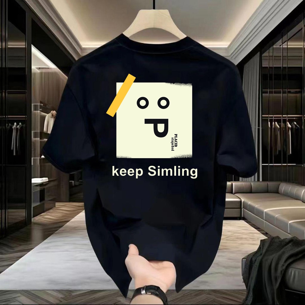 Basi เสื้อยืด oversize unisex สกรีนหน้าหลัง ลาย "KEEP SIMLING" ผ้าคอตตอน100% เนื้อผ้าเกรดพรีเมียม คอกลม ใส่สบาย