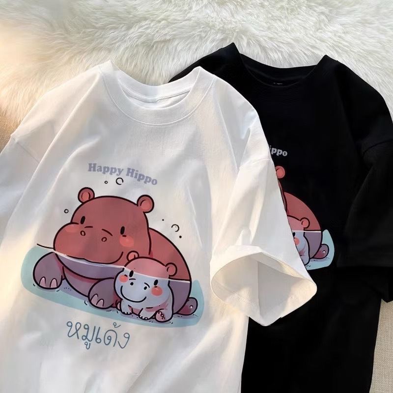 ES.SHOP28 เสื้อยืดลายหมูเด้ง คอกลม น้องหมูเด้ง แขนสั้น ES227