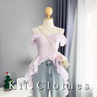 Jelly cami : เสื้อปาดไหล่แมงกระพรุน แต่งสายเดี่ยว เย็บตีเกล็ดหน้า เนื้อผ้าแก้วมีความเบาบาง KN.Clothes