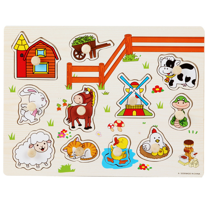 Colorful Jigsaw for kid จิ๊กซอว์จุกไม้สำหรับเด็ก รูปการ์ตูนสดใส ของเล่นเสริมพัฒนาการ