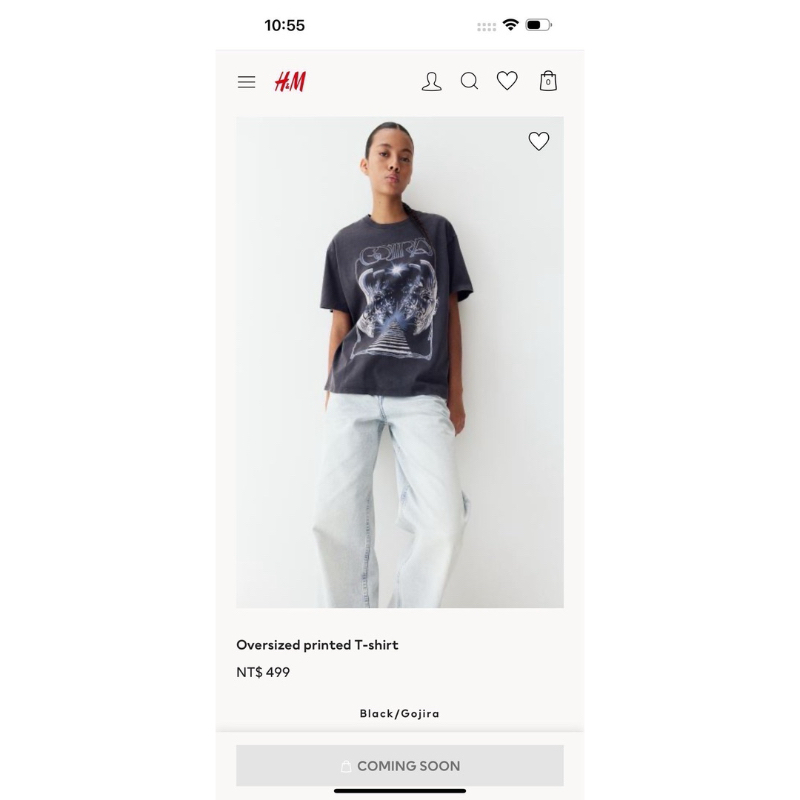 HM Oversized printed T-shirt แท้ เสื้อยืดคอกลม แขนสั้นทรงโอเวอร์ไซส์แต่งเซอร์สีดำซีดนิดๆงานวินเทจ ใส่ได้ทั้งหญิงและชาย