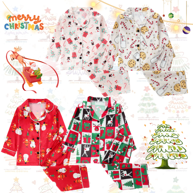 คริสต์มาส ชุดนอนเด็ก ชุด christmas เด็ก แขนยาวเด็ก คริสมาสต์เสื้อผ้าเด็ก ชุดนอนเด็กผู้หญิง ชุดนอนเด็กผู้ชาย