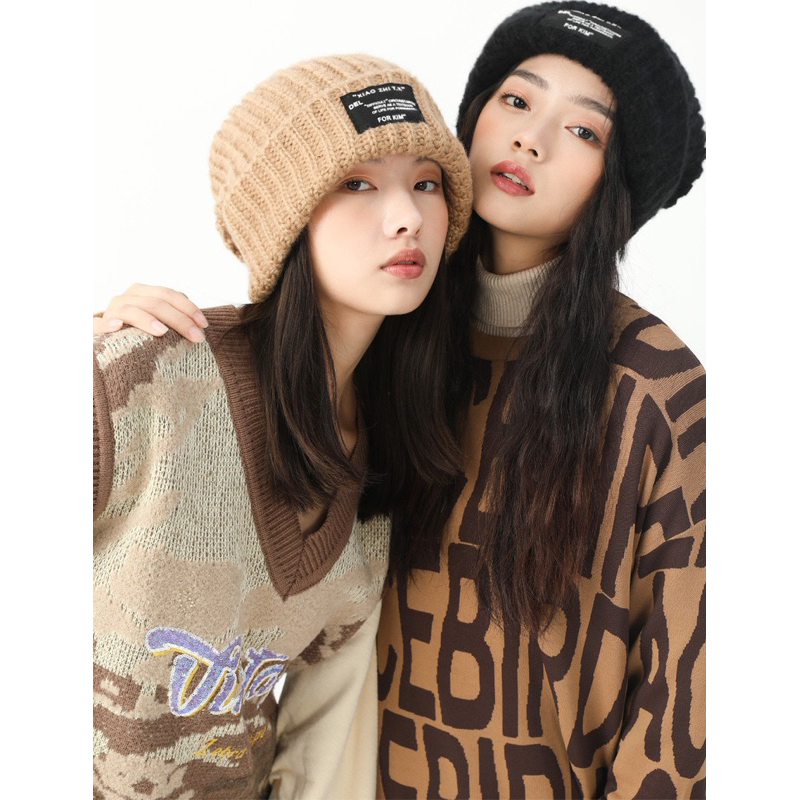 หมวกไหมพรมหนา ใบใหญ่สะใจ ข้างในบุสองชั้นสำหรับใส่ที่อากาศเย็น-หนาวจัด