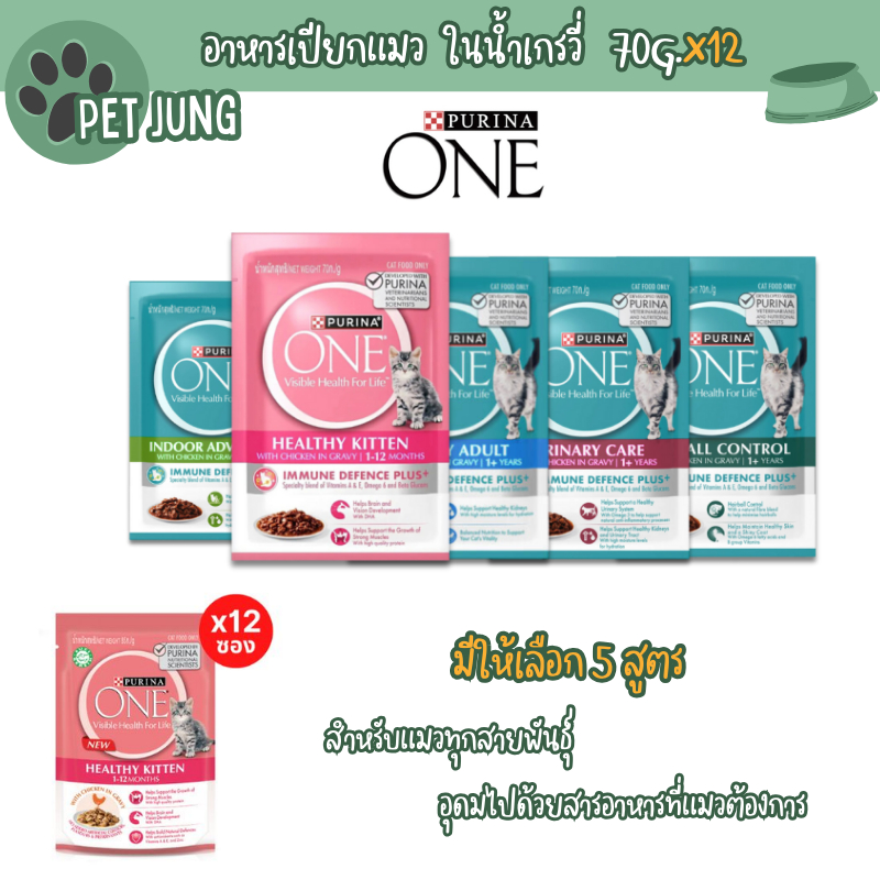 [12 ซอง] Purina ONE อาหารเปียกแมว เพียวริน่าวัน เกรดพรีเมี่ยม ในน้ำเกรวี่ ขนาด 70 กรัม