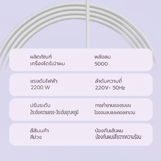 ไดร์เป่าผม 2200 วัตต์ ที่เป่าผม อุปกรณ์เป่าผม เครื่องเป่าผม ลมแรง ไอออนแสงสีฟ้าบำรุงเส้นผม ลมร้อน/ลมเย็น ปรับความร้อนได้