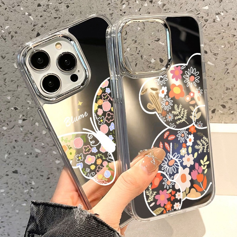 Case for เคส iPhone 16 11 15 13 14 12 Pro Max เคสไอโฟน11 12pro 16promax กรณีโทรศัพท์มือถือชุบกระจก ผีเสื้อบินสีสันสดใส