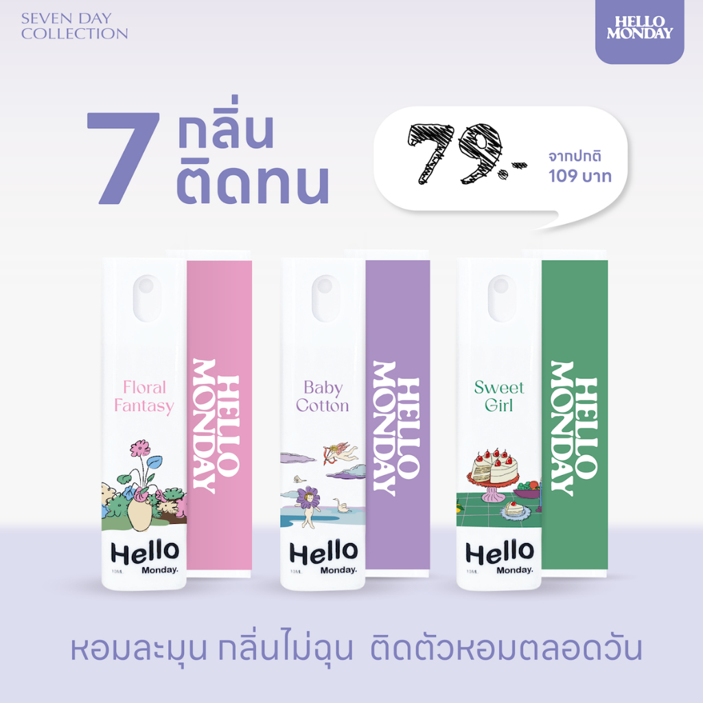 น้ำหอมพกพา ติดทนตลอดวัน 7 กลิ่น 7 วัน น้ำหอมรุ่น Hello Monday | กลิ่นน้ำหอมพรีเมี่ยม 10ml EDP.