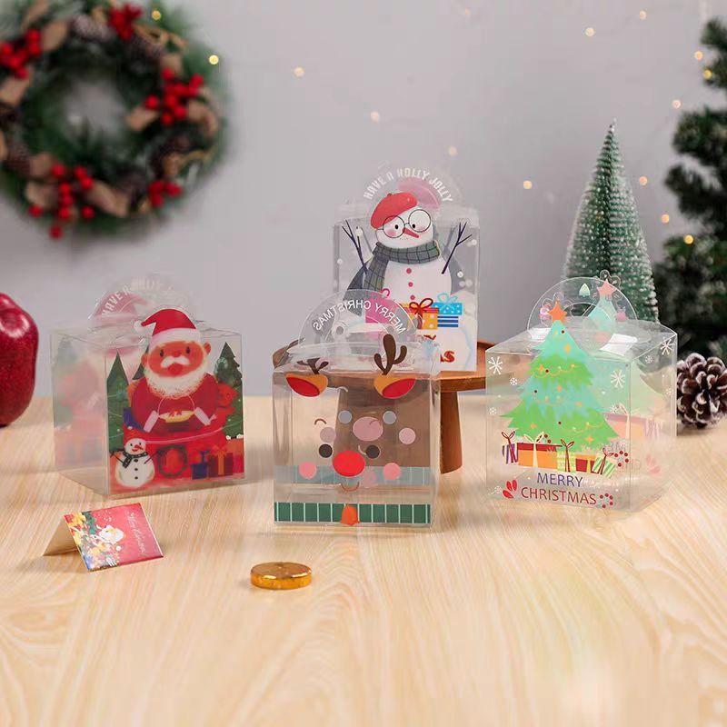 พร้อมส่ง กล่องของขวัญ ใหม่โปร่งใส PVC คริสต์มาส Apple กล่องของขวัญ Christmas Eve ผลไม้