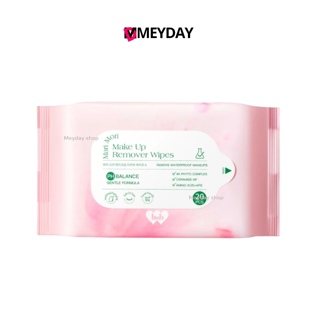 แผ่นเช็ดทำความสะอาดเครื่องสำอาง บาเรนบลิส BNB barenbliss Mari Mori Make Up Remover Wipes 20 แผ่น
