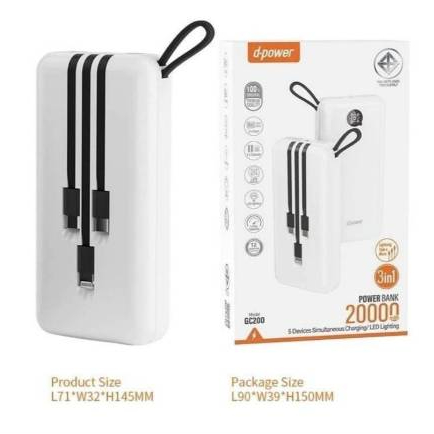 d-power GC200 Power Bank GC200 ชาร์จพร้อมกันได้ถึง 5 เครื่อง