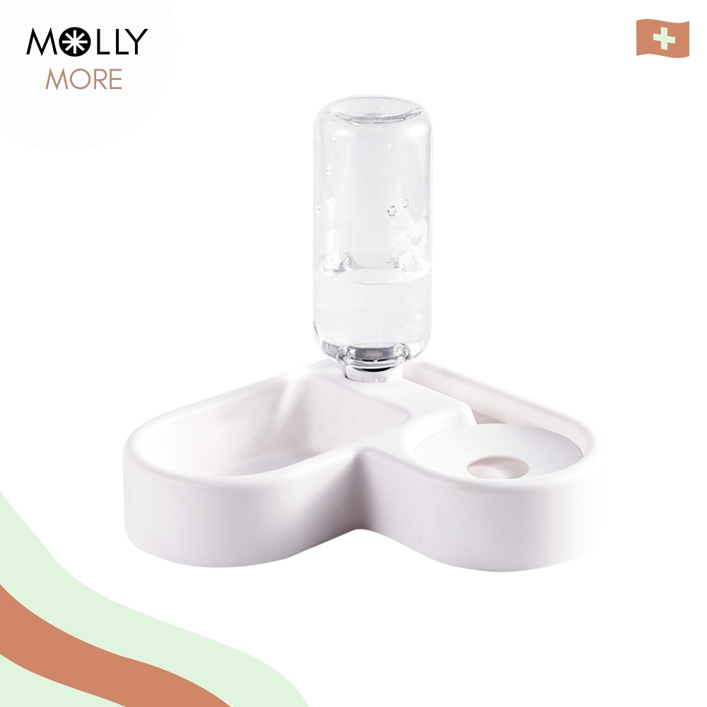 MOLLY ชุดชามอาหารเข้ามุม Couple Heart พร้อมที่ให้น้ำอัตโนมัติ ถาดอาหารเข้ามุม ชามอาหาร สุนัข แมว