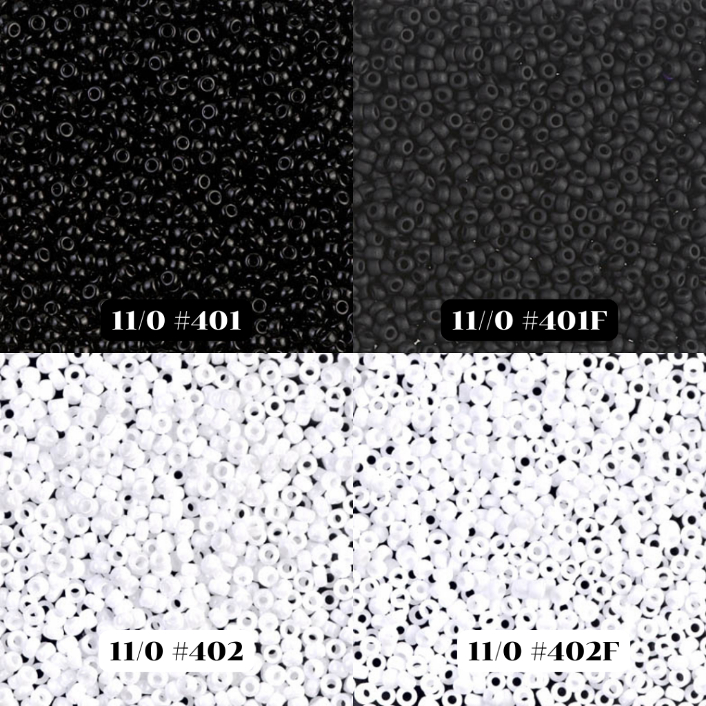 11/0 (2mm) สีขาว/ดำ ลูกปัดแก้ว Miyuki เม็ดบีด เม็ดทราย  Seed Beads