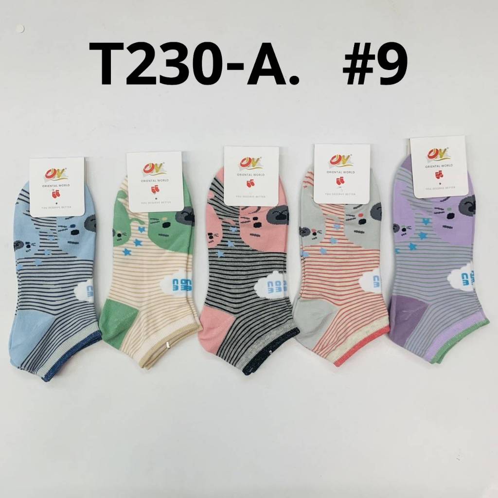 OW Socks ถุงเท้าข้อสั้น ลายผู้หญิง T230 ลายเดียวคละสี