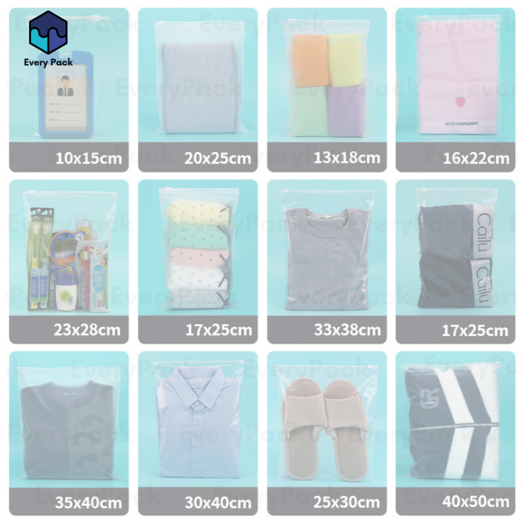 [แพ็ค 50 ใบ] ถุงซิป ถุงใส่เสื้อผ้า เนื้อขุ่น ถุงซิปสีขุ่น ถุงชิบ เนื้อพลาสติกขุ่น มีซิปรูด เหมาะสำหรับใส่เสื้อผ้า [PB32]