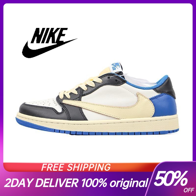 【ส่วนลดเวลาจำกัดสำหรับผลิตภัณฑ์ของแท้】Nike Travis Scott x Jordan Air Jordan 1 รองเท้าผ้าใบสำหรับผู้ชาย และผู้หญิง