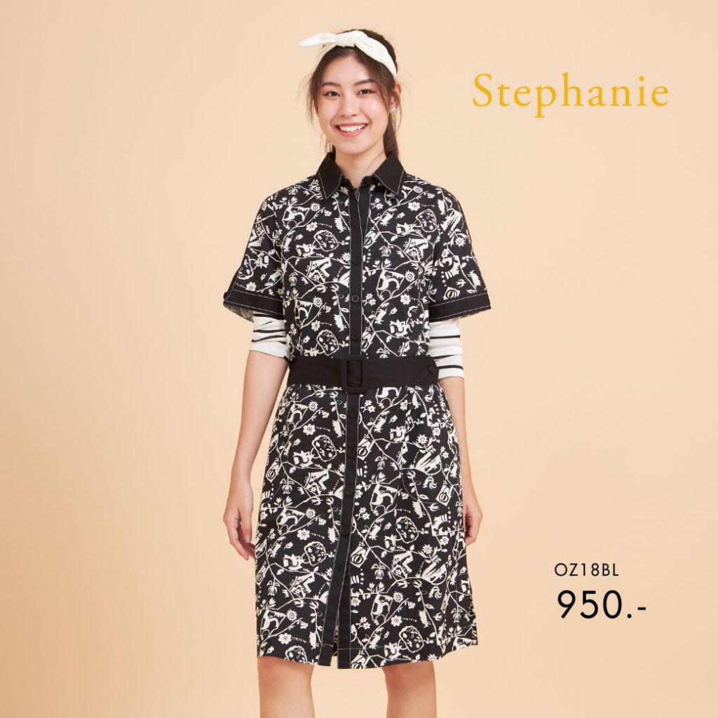 Stephanie ชุดเดรสเชิ๊ต ทรงเอสีดำ OZ18BL — صورة 3