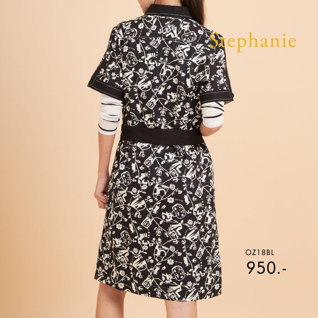 Stephanie ชุดเดรสเชิ๊ต ทรงเอสีดำ OZ18BL — صورة 4