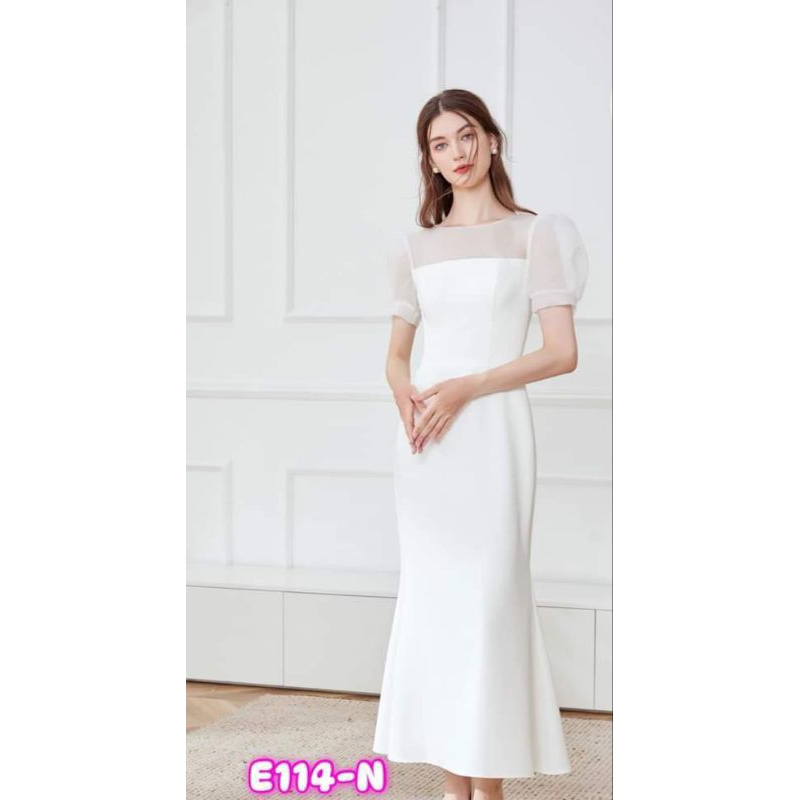 ชุดเจ้าสาว E114 ชุดแต่งงาน ชุดพรีเวดดิ้ง งานหมั้น ชุดสวย งานเนียบ ผ้าดี มินิมอล พร้อมส่ง