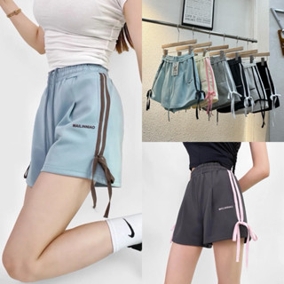 Gang_jeans#1028(K)กางเกงขาสั้น Sport แต่งแถบข้าง ผูกโบว์ปลาย
