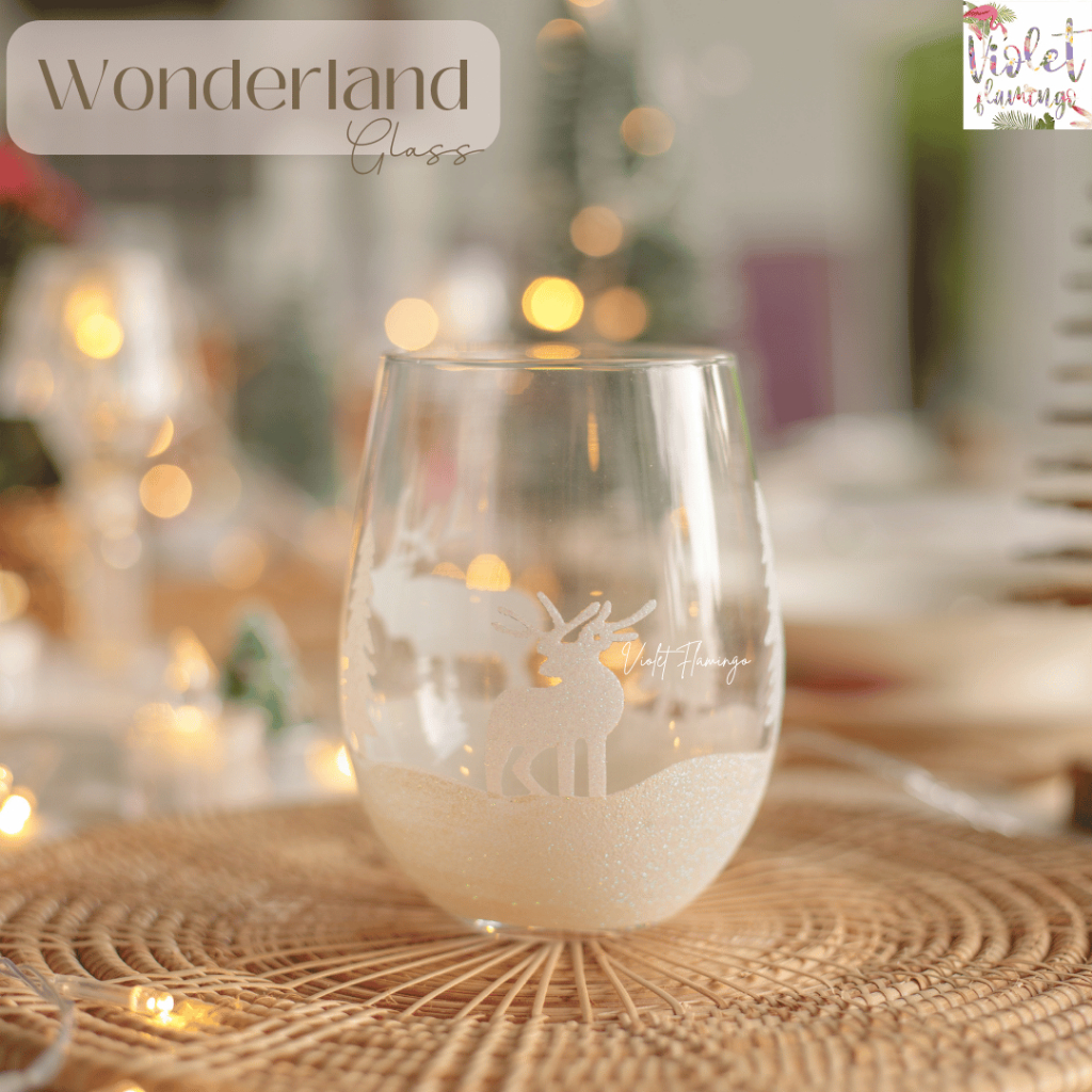 Violet Flamingo แก้วน้ำ แก้วไวน์ รุ่น Wonderland แก้วใสเพ้นท์ลายกวาง Christmas Collection