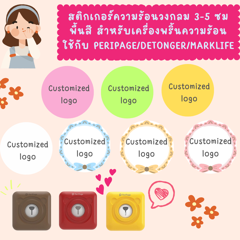 วงกลม สติกเกอร์ความร้อน ป้ายราคา ฉลากสินค้า สติ๊กเกอร์เปล่า เครื่องพริ้นพกพา พริ้นหมี ไดคัท peripage detonger  พร้อมส่ง