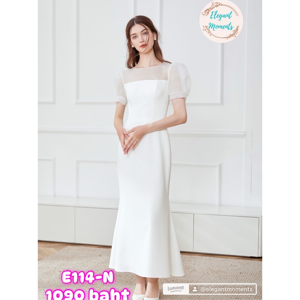 พร้อมส่งจากไทย ชุดแต่งงาน รหัส E114-N ชุดเจ้าสาว ชุดถ่ายพรีเวดดิ้ง ชุดafter party ชุดงานหมั้น เดรสยาว เดรสมินิมอล