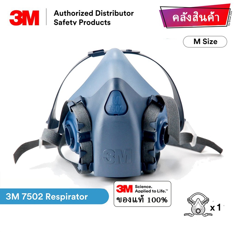 เฉพาะหน้ากาก 3M 7502 ป้องกันสารเคมี ไซส์ M สำหรับงานพ่นยาการเกษตร งานพ่นสีรถ (ของแท้)