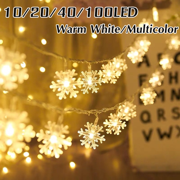 พร้อมส่ง ไฟเกล็ดหิมะ 10/20/40/100LED คริสต์มาสตกแต่งสวนปาร์ตี้วันหยุด ไฟกระพริบ ไฟประดับวันหยุด