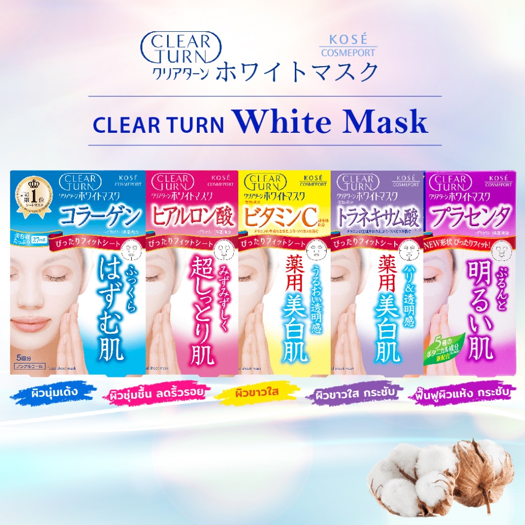 แผ่นมาส์กหน้าญี่ปุ่น KOSE Clear Turn Mask 5 สูตร