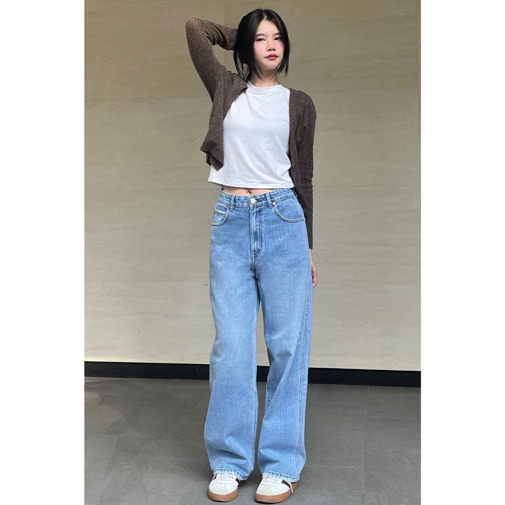 T3194 TBY Jeans กางเกงยีนส์ผู้หญิง ขากระบอกยาว สีฟอกไบโอซีด