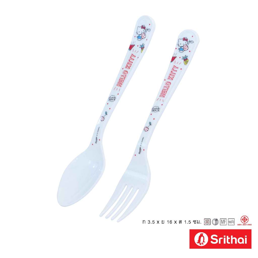Srithai Melamine ชุดช้อนส้อมชา เมลามีน ลายKitty summer fruits SP/F359