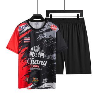ชุดกีฬา 2 ชิ้น ชุดผู้ชาย เสื้อกีฬา+กางเกงขาสั้น ชุดวิ่งผู้ชาย เบาสบาย ระบายอากาศ ชุดฟุตบอล