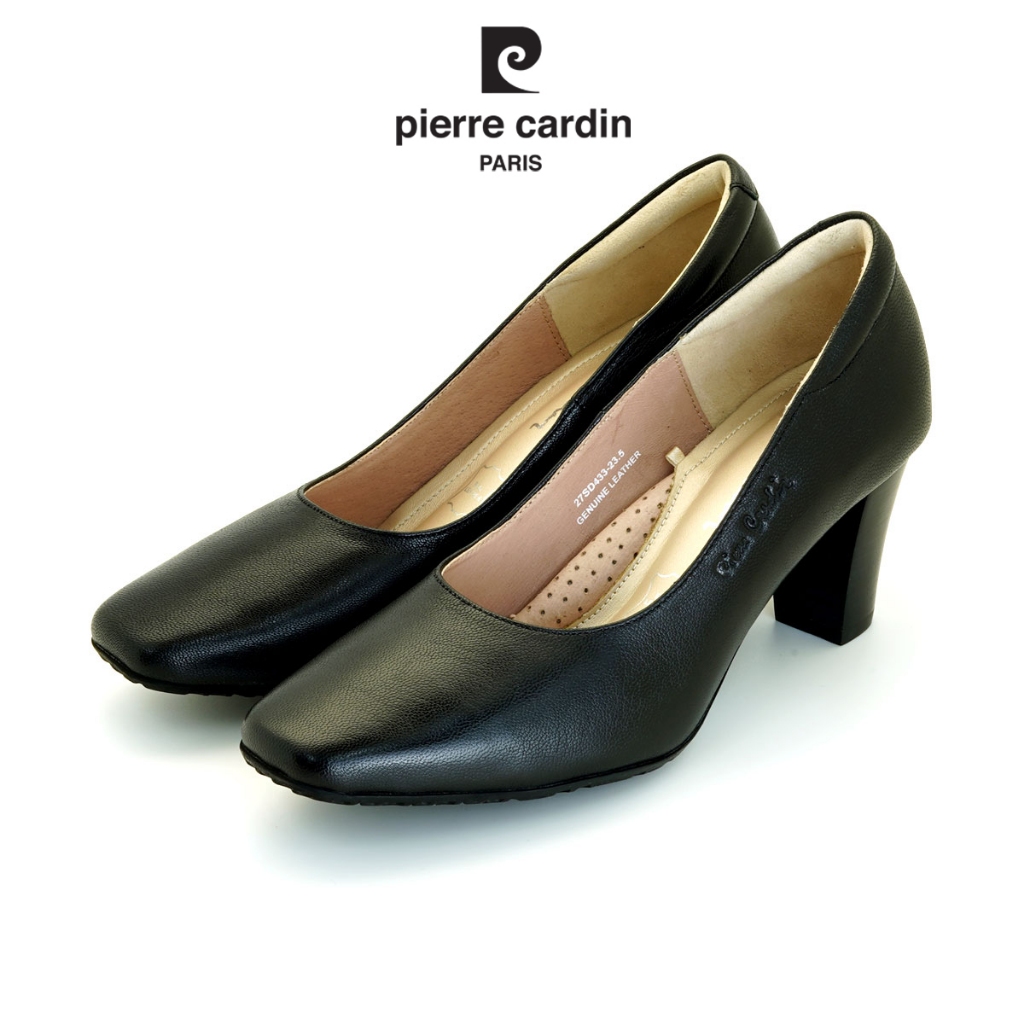 Pierre Cardin รองเท้าผู้หญิง รองเท้าส้นสูง Pump นุ่มสบาย ผลิตจากหนังแท้ สีดำ รุ่น 27SD433