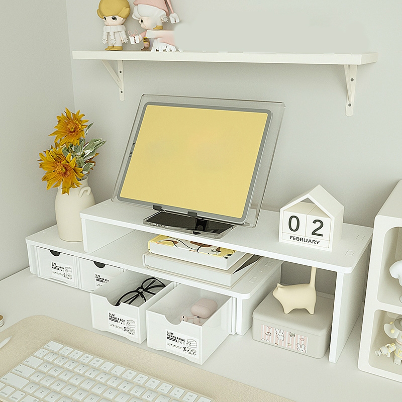 ชั้นวางจอคอม ขาตั้งจอคอม ชั้นวางบนโต๊ะทํางาน พร้อมที่เก็บคีย์บอร์ด จัดระเบียบเดสก์ท็อป เพิ่มความสูงของจอมอ