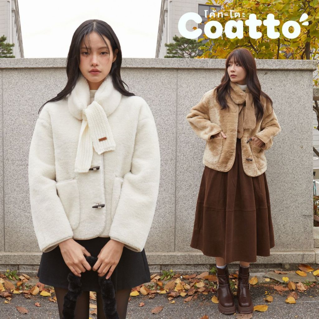 [Coatto.bkk] แจ็คเก็ตเสื้อคลุมกันหนาวขนนุ่มนิ่ม แถมผ้าพันคอเฟอร์ไหมพรม (C182)