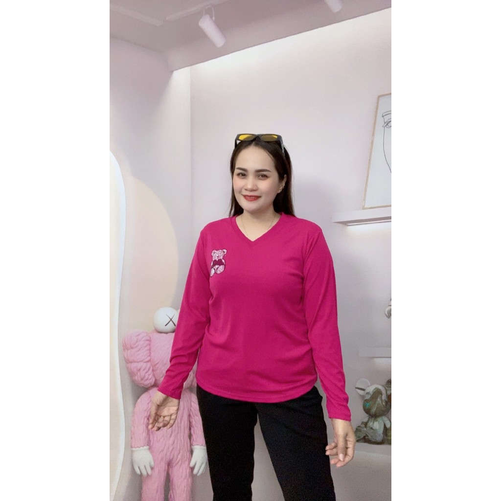 เสื้อแขนยาวผู้หญิง สีพื้นคอวี เสื้อยืดแฟชั่น ลายน่ารัก ฟรีไซส์38-42นิ้วใส่ได้ค่ะ  รุ่น1717 - รูปที่ 6