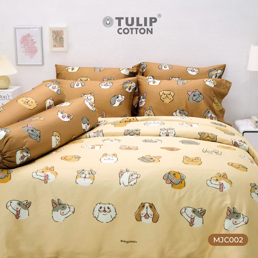 TULIP หมาจ๋า Cotton 100% MJC002 ลิขสิทธิ์แท้ ผ้าคอตตอน ชุดเครื่องนอน ผ้าปูที่นอน ผ้าห่มนวม