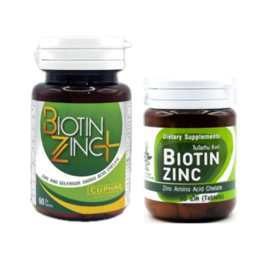 Biotin Zinc คณะเภสัช จุฬา 90 เม็ด ไบโอทิน ซิงก์ ช่วยป้องกันผมหงอก ศรีษะล้าน ผมร่วง บำรุงเล็บ