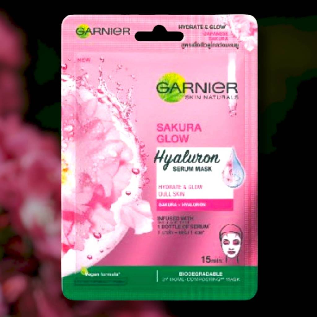 เซรั่มมาส์กการ์นิเย่ซากุระโกลว์ไฮยาลูรอน 28 กรัม Garnier Sakura Glow Hyaluron Mask
