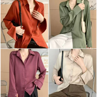 【ส่งจากไทย】เสื้อเบลาส์ลายทางแขนยาว เสื้อเชิ้ตหญิงมาใหม่ คอปกแฟชั่นผู้หญิง ผ้าดีใส่สบาย เรียบๆ