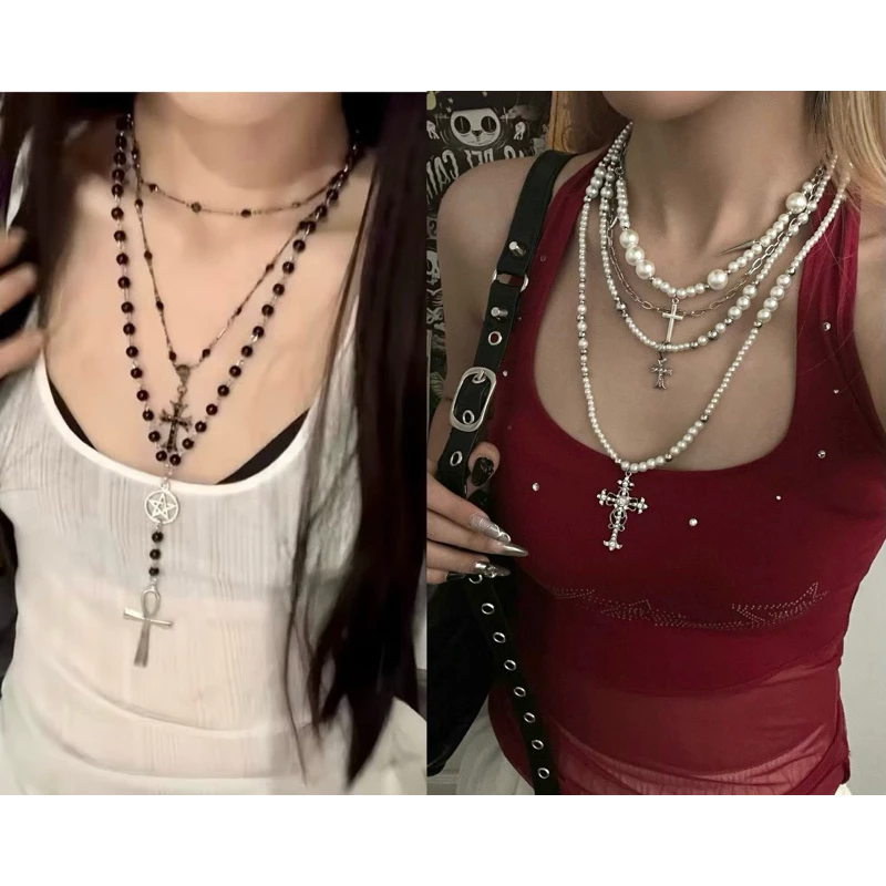 (พร้อมส่ง) เซตสร้อยกางเขน เท่ๆ ใส่แยกเส้นได้ทั้ง2รุ่น✨