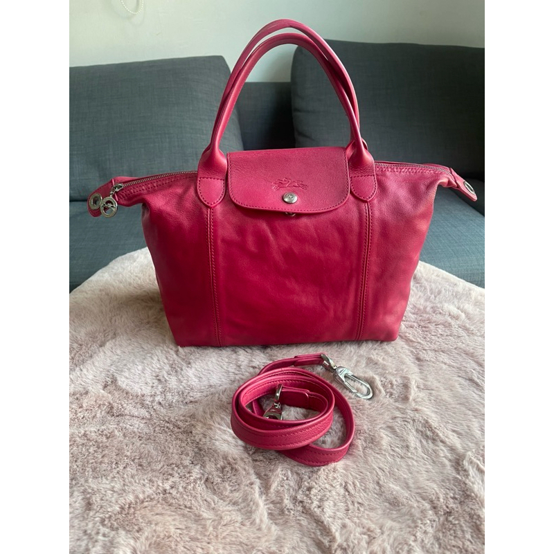 longchamp le pliage size M หนังแกะ สีชมพูเข้ม