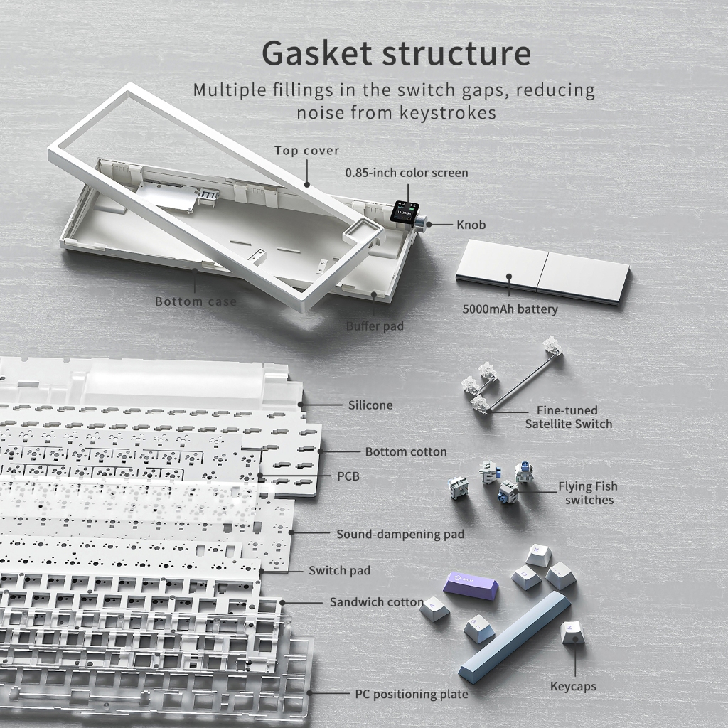 คีย์บอร์ดเกมมิ่ง Ajazz AK650 Gradient BlackBerry Gasket Tri-Mod LCD RGB Dream Weaving Switch รับประกันสินค้า 1 ปี