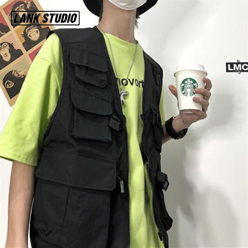 เสื้อกั๊กผู้ชายสดำ เสื้อกั๊กทรงหลวมแนวฮิปฮอป M001