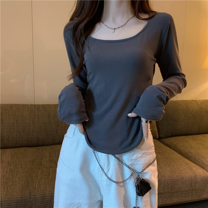 MISSYO เสื้อยืดแขนยาวผู้หญิง เสื้อลำลองไม่สม่ำเสมอ ผ้านุ่ม สบาย มี 4 สีให้เลือก ราคา ถูกที่สุด ดีลบีเคเค แกลเลอรีภาพที่ 8
